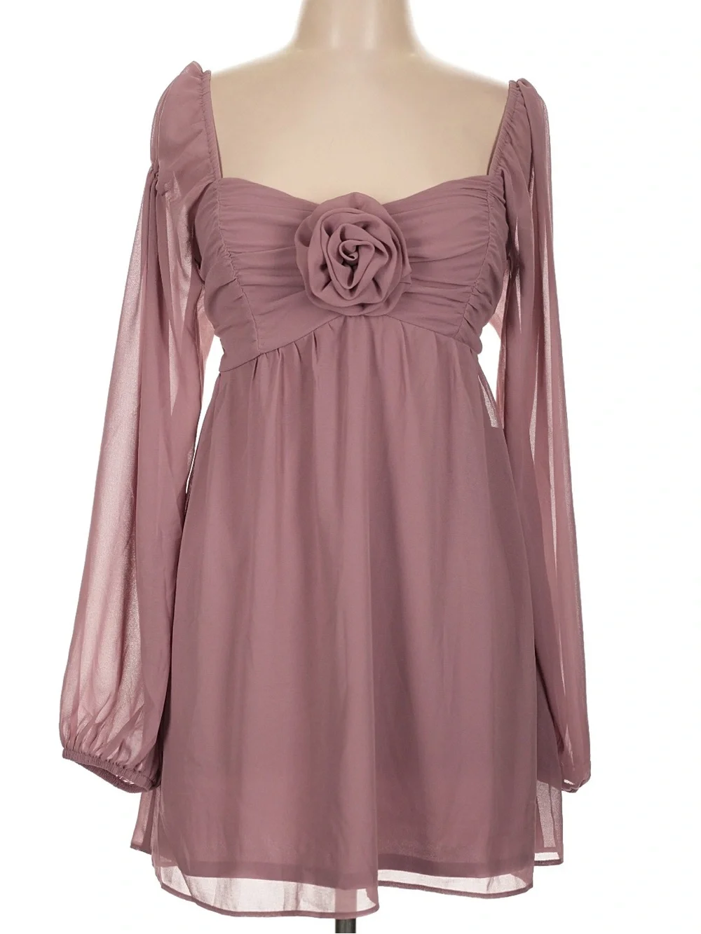Show Me Your Mumu Mauve Romantic Rosette Babydoll Feminine Mini Dress Size L NWT